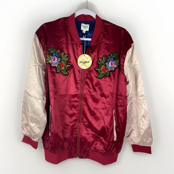 Hayden LA Bomber Jacket Women’s Small Satin Flower Tiger Embroidered NWT - Picture 2 of 8